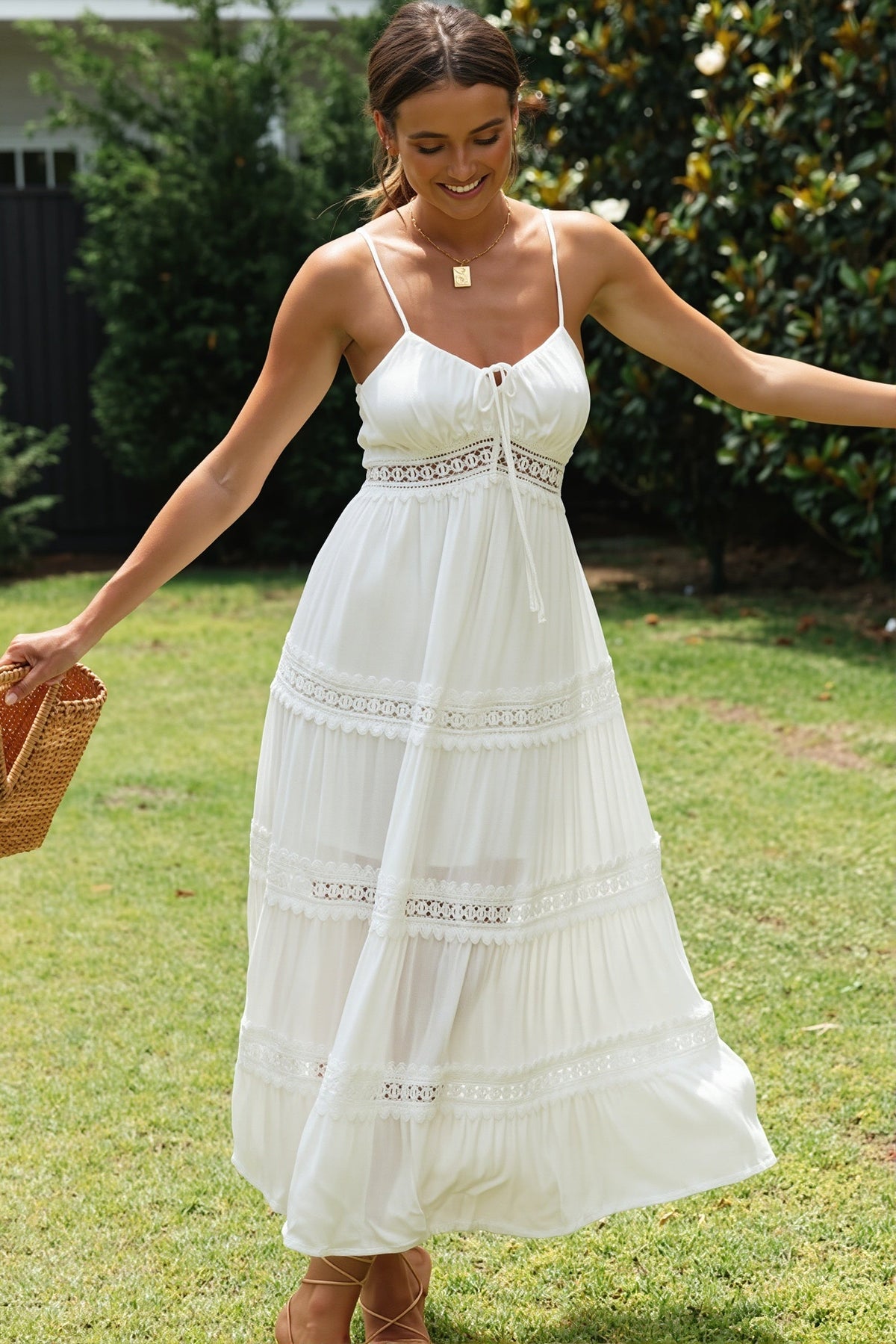 Lace Trim Sweetheart Tiered Flared Maxi Dress 6
