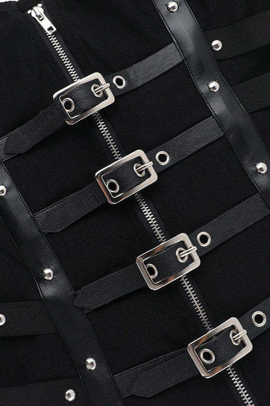 Leather Buckle Boned Strapless Corset - Fashionpara