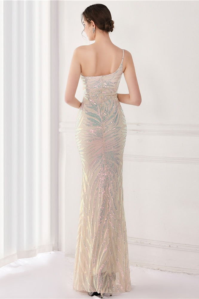 Sequin One Shoulder Mermaid Evening Gown - View 22