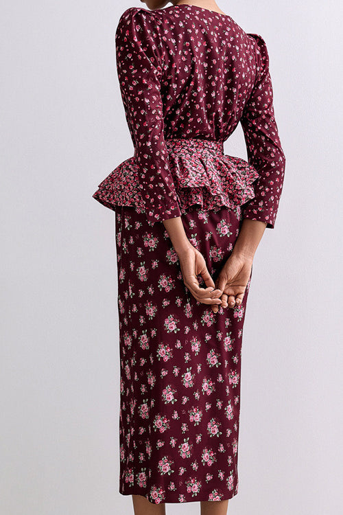 Square Neck Digital Print Ruffled Belt Floral Dress