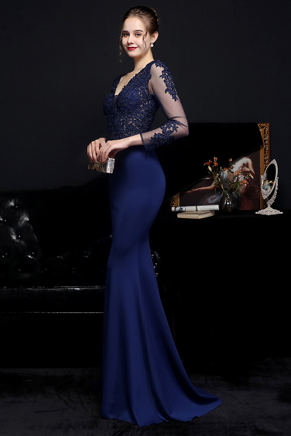 White Applique Mermaid Prom Dress - Fashionpara
