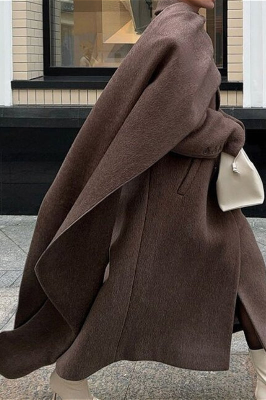 Scarf Collar Longline Woolen Elegant Solid Overcoat