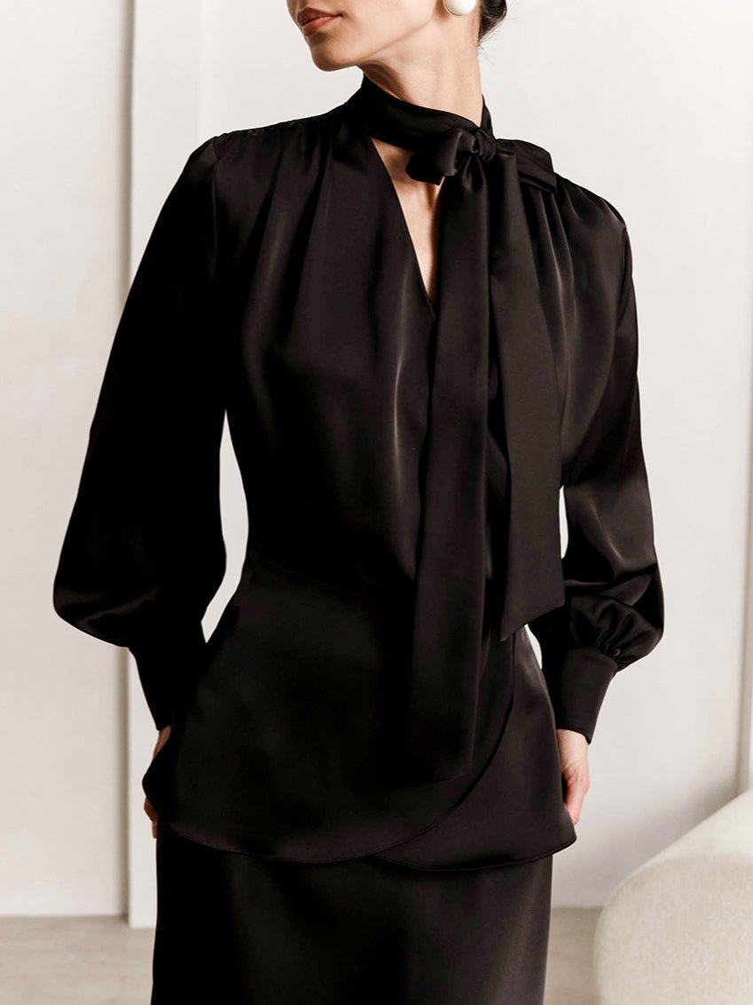 V-Neck Tie Slim Fit Blouse