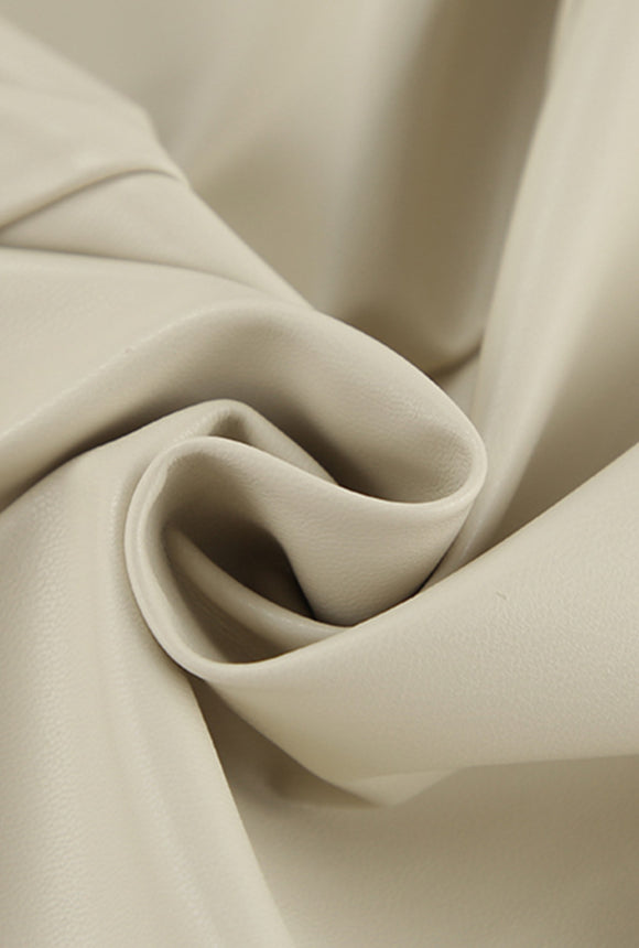 Khaki PU Leather High Waist Split Midi Skirt