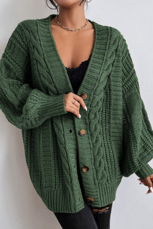 Oversized Cable Knit V Neck Button Cardigan 3