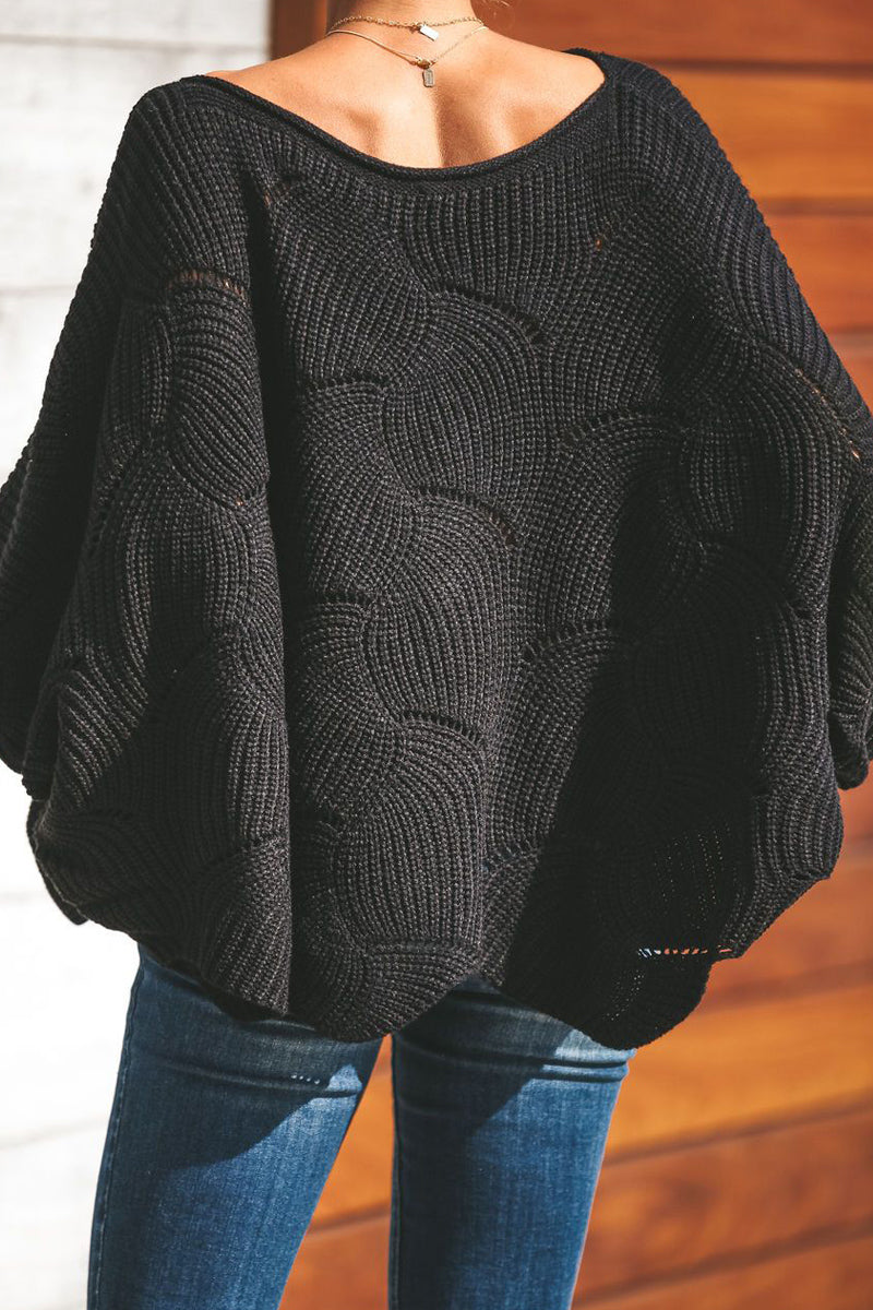 Lantern Sleeve Wide Neck Loose Sweater  Fashionpara