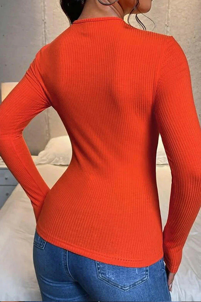 Snap Button V-Neck Casual Blouse  Fashionpara