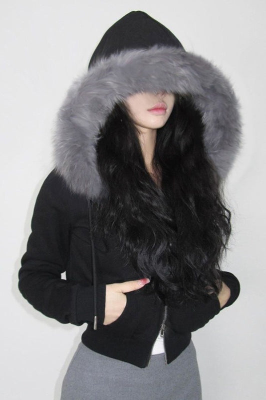 Plush Lined Cropped Zip Jacket