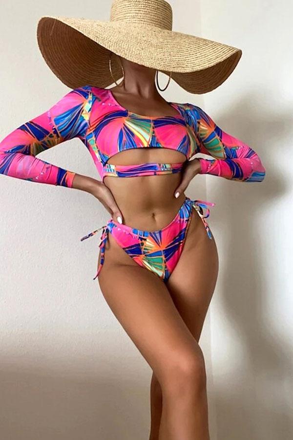 Colorful Print Bikini Split Swimsuit - Fashionpara