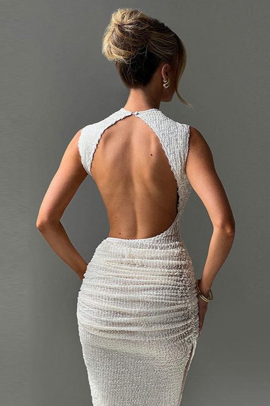 Textured Mock Neck Ruched Bodycon Midi Dress 2