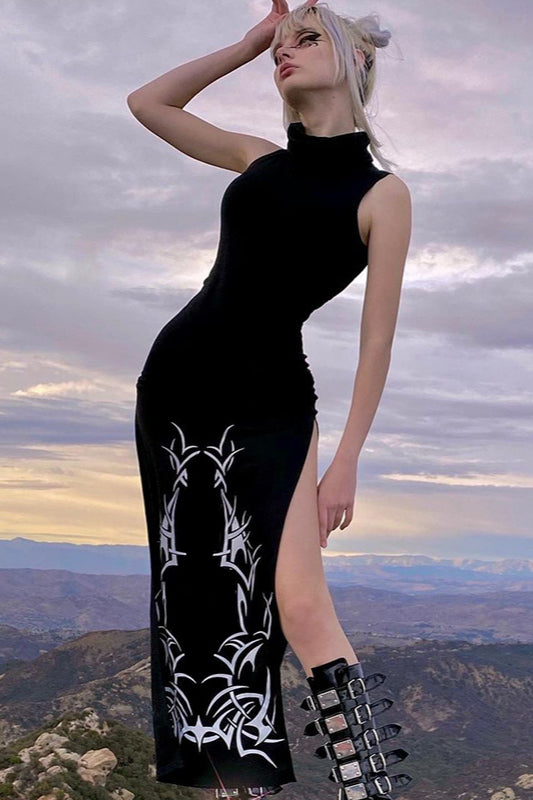 Slit Hem Gothic Dress