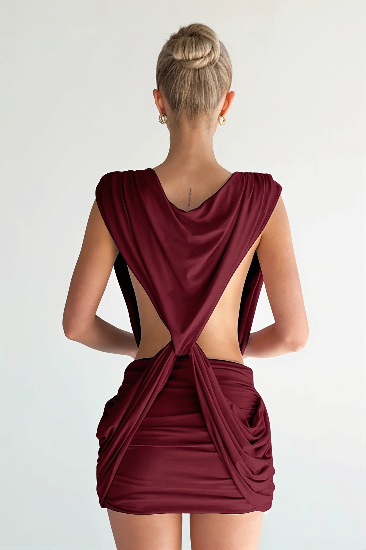 Plunge Draped Twist Front Bodycon Mini Dress