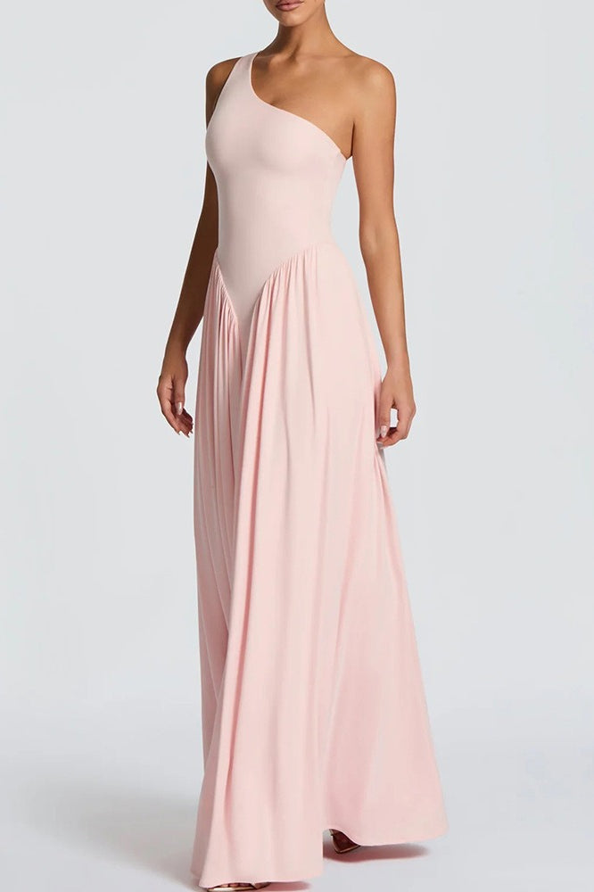 One Shoulder Drop Waist A Line Maxi Dress