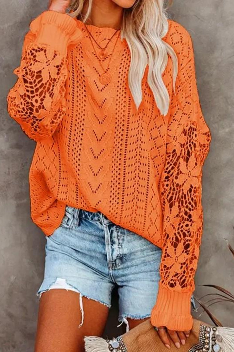 Flower Crochet Cable Knit Loose Sweater  Fashionpara
