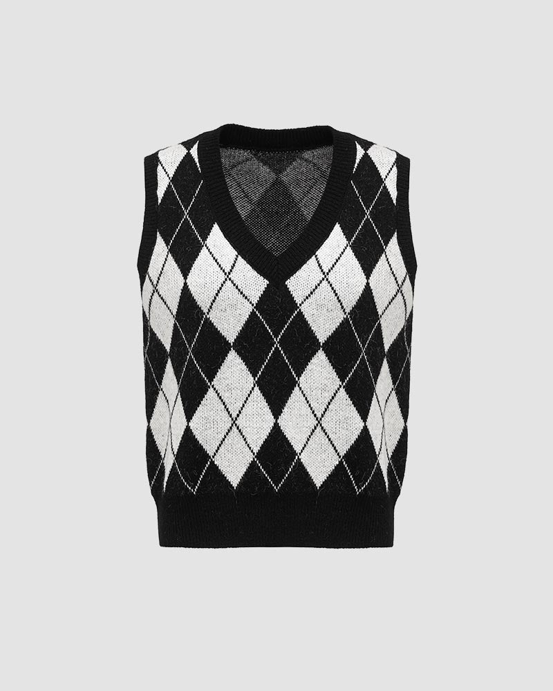Esthea Argyle Sweater Vest - Fashionpara