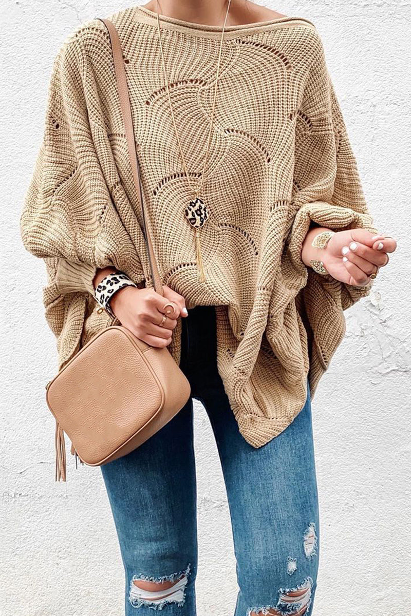 Lantern Sleeve Wide Neck Loose Sweater  Fashionpara