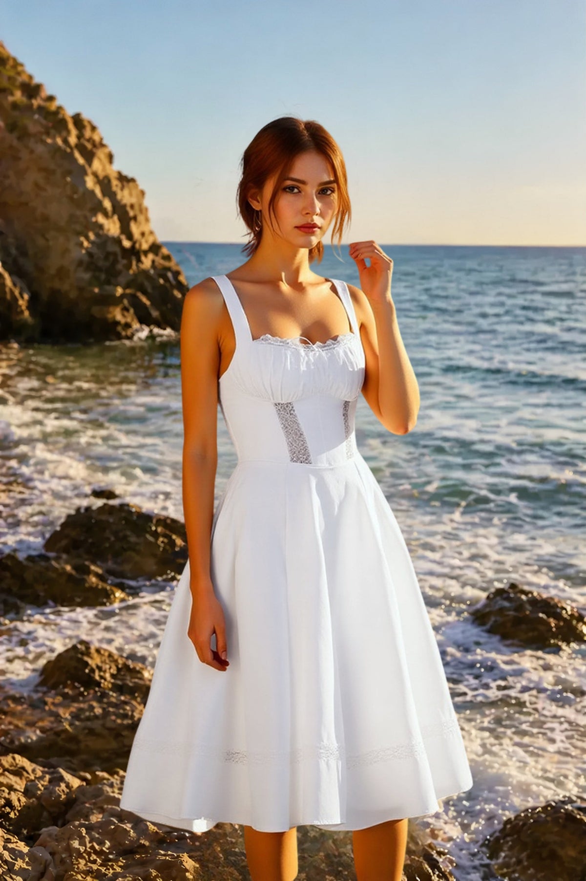 Square Neck Sleeveless Corset A-Line Midi Dress