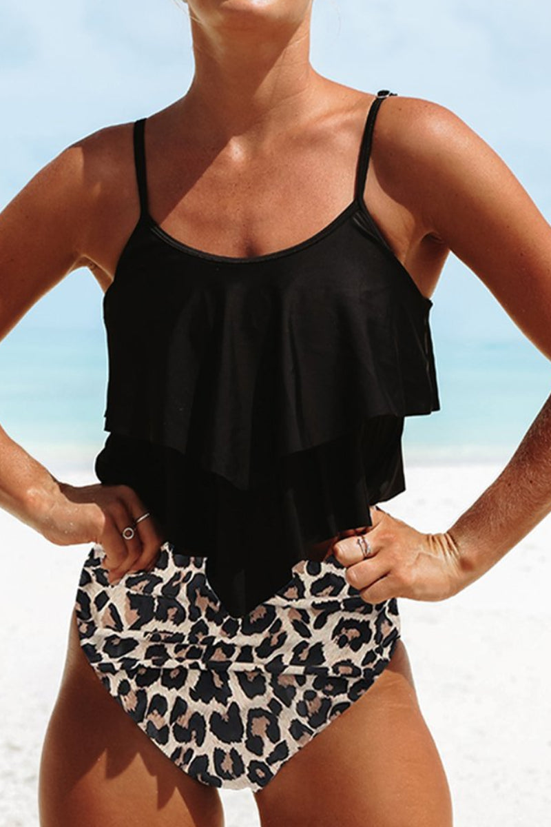 Ruffled Leopard High Waist Tankini Set