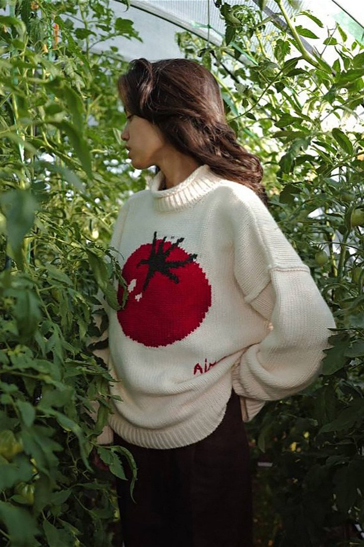 Embroidered Tomato Pattern Knit Sweater 2