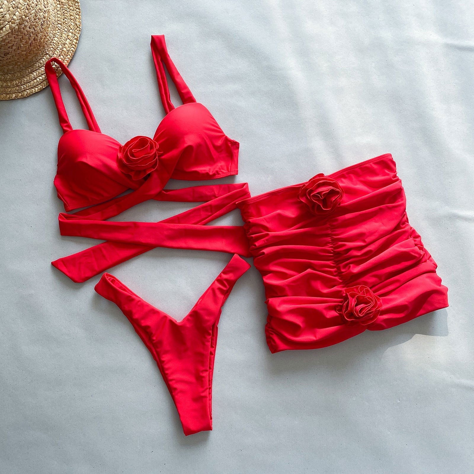 3d Floral Bikini Bikini Three Piece Split Women Swimsuit - Fashionpara