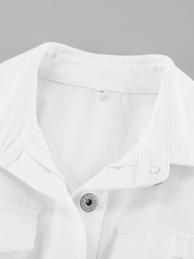 Cotton Belted White Utility Blouse