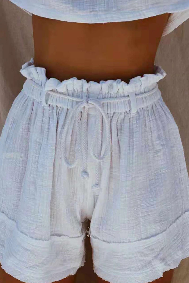 Casual Solid Split Joint Loose High Waist Wide Leg Shorts  Fashionpara