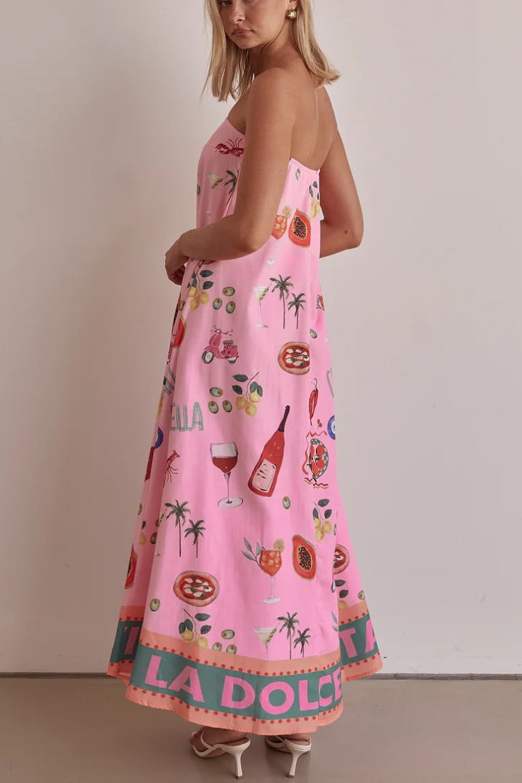 Feeling Fun Linen Blend Unique Print Off Shoulder Loose Maxi Dress - Fashionpara