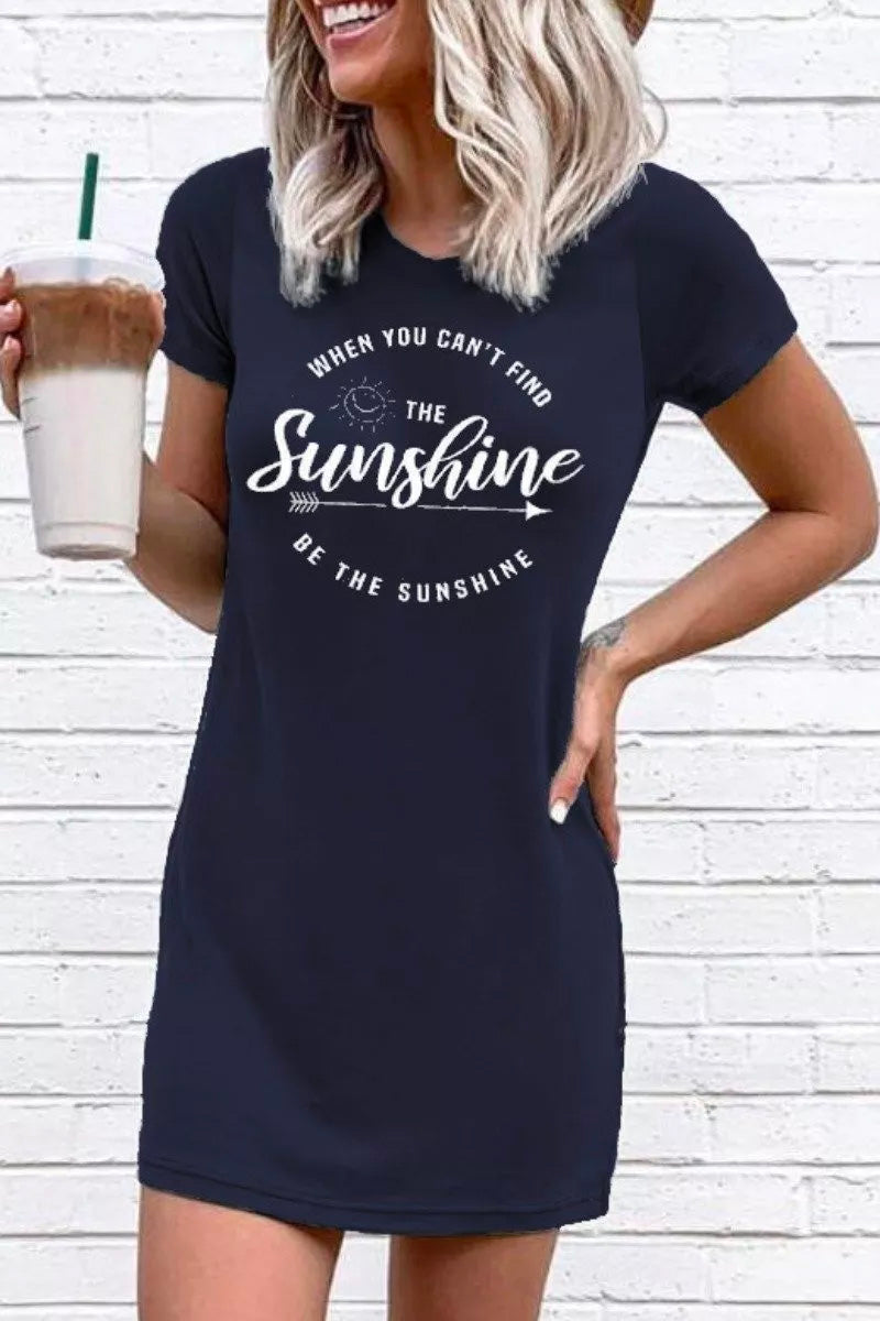 O Neck Print Dark Blue Mini Dress Fashionpara