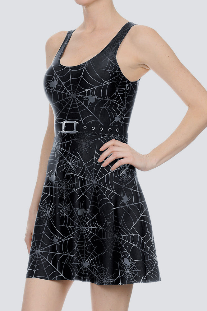 Gothic Spider Web Sleeveless Mini Dress
