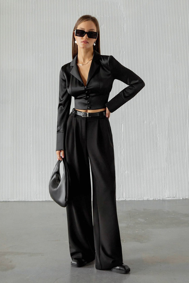 Notched Collar Fitted Blouse - Fashionpara