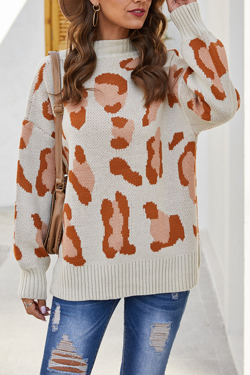 O Neck Leopard Print  Sweater(3 Colors)  Fashionpara