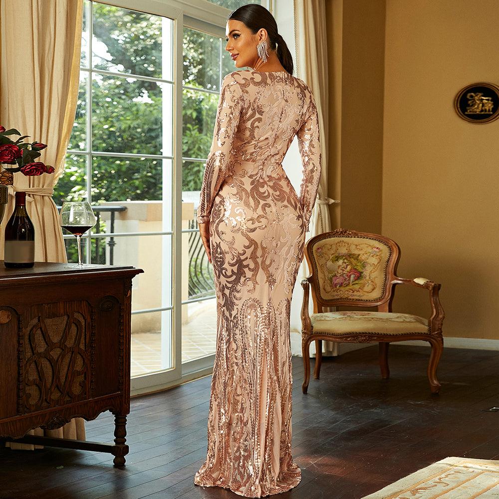 Sequin Brocades Full Bodycon Dress - Fashionpara