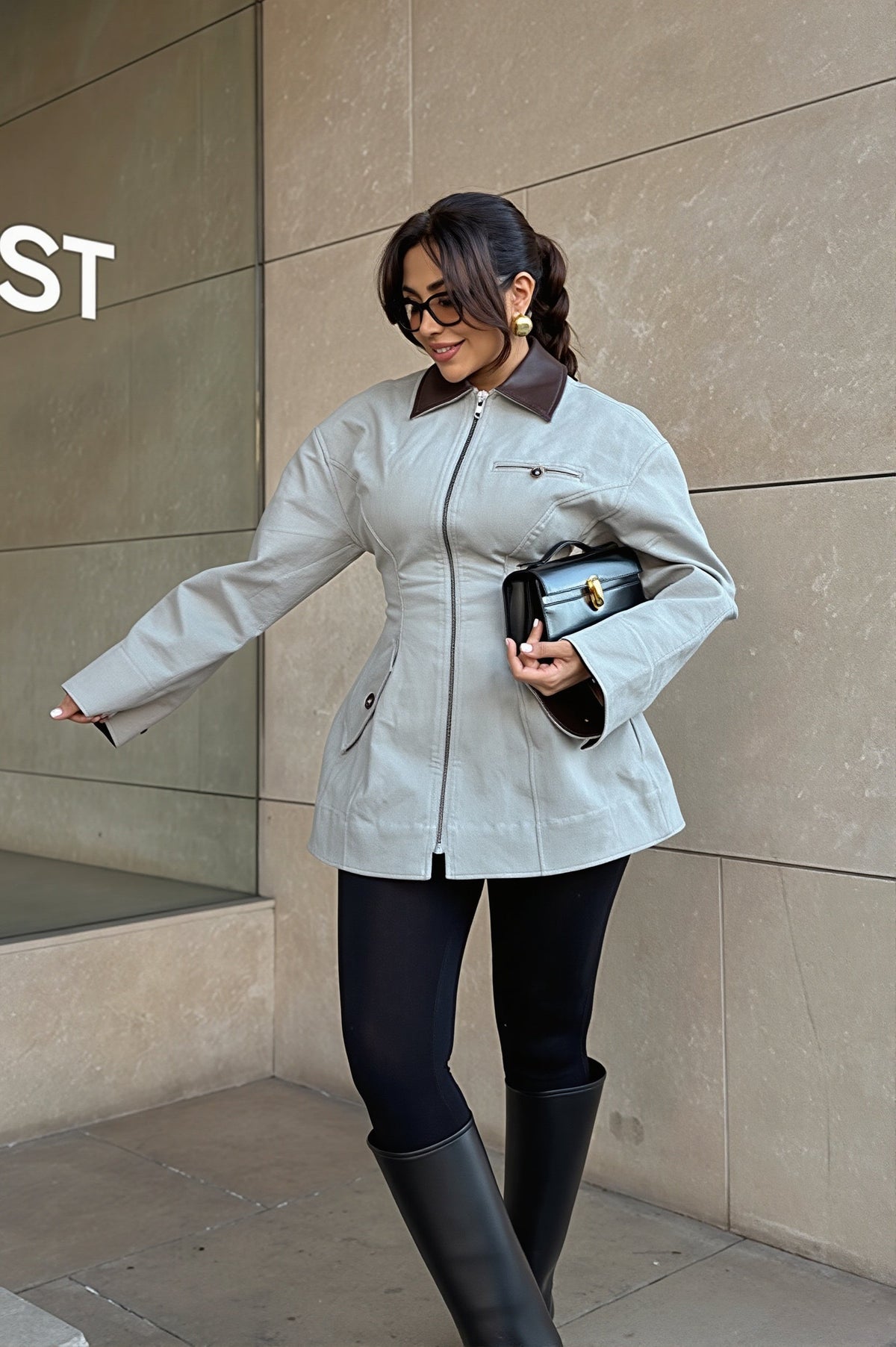 Fitted Stand Collar Belted Utility Jacket