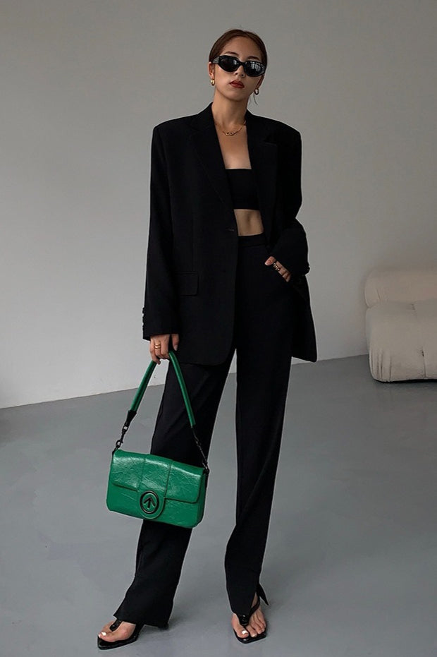 Black Slouchy Retro Style Blazer 4