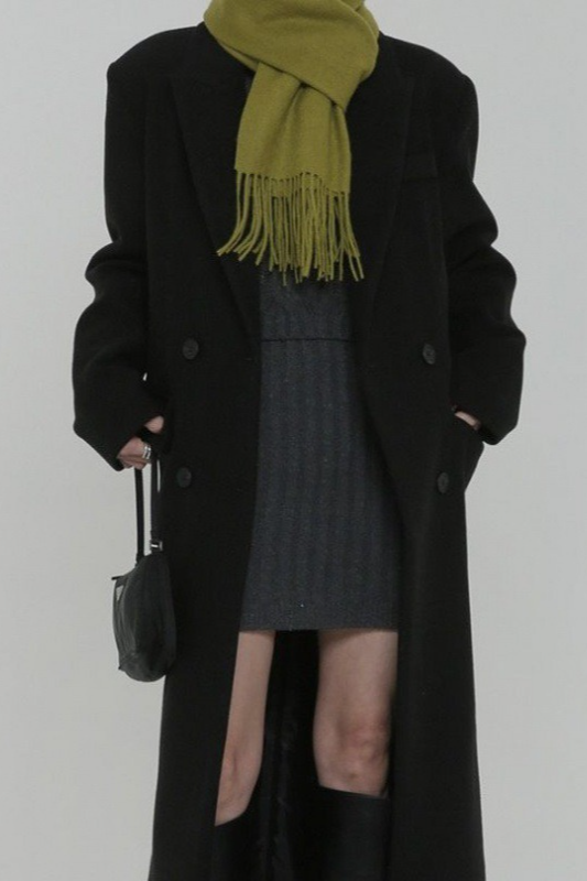 Thick Black Wool Blend Regular Shoulder Loose Overcoat - Fashionpara