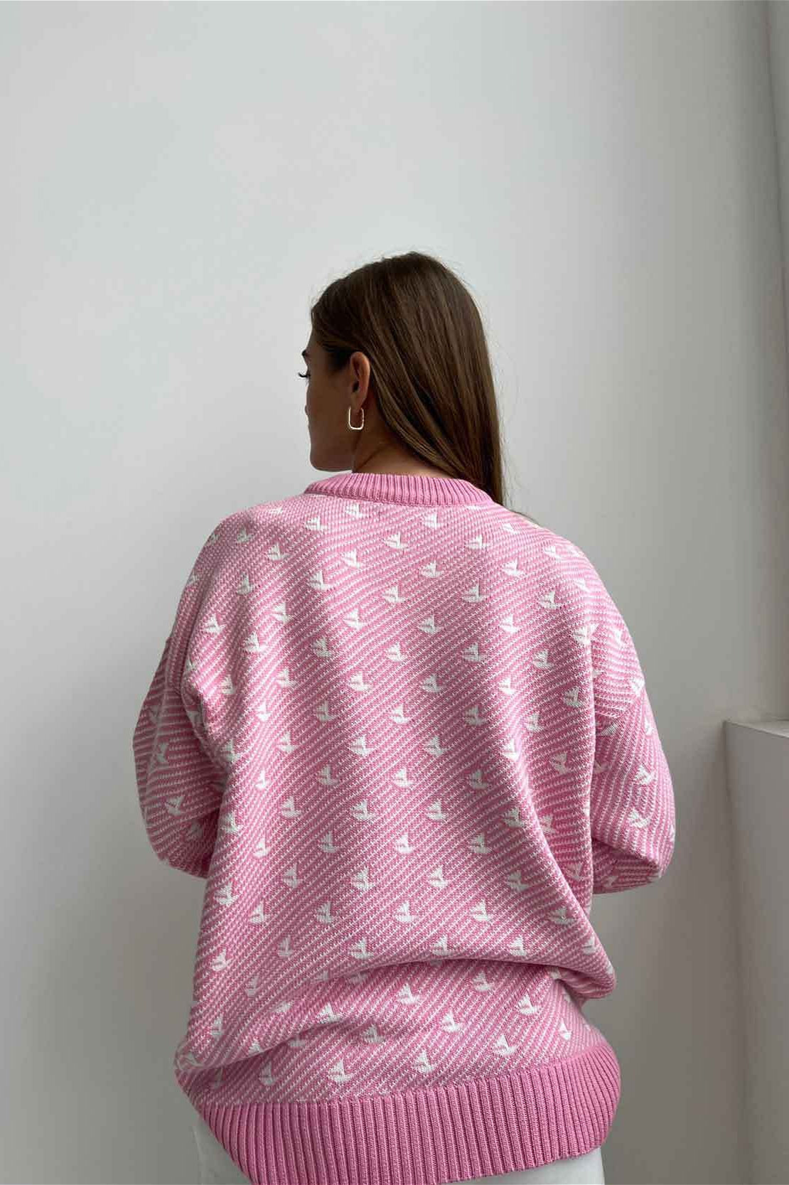Sailboat Pattern Crew Neck Knit Sweater