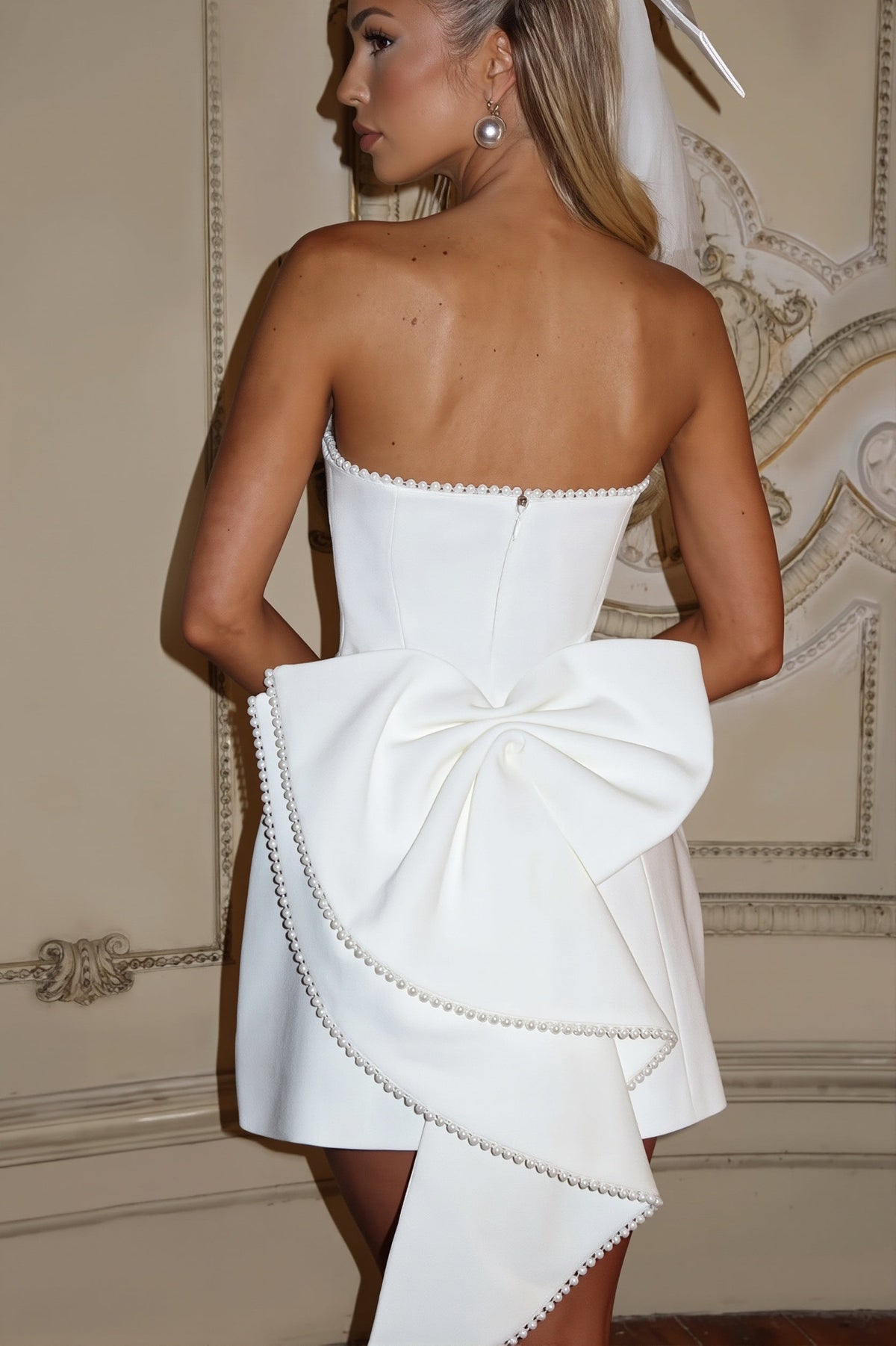 Strapless Crystal Trim Corset A-Line Mini Dress