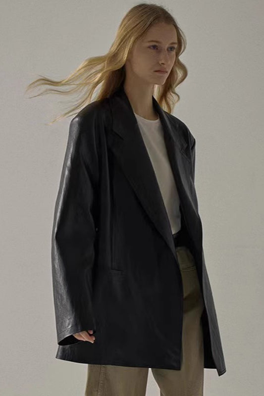 Chic Oversized PU Blazer Coat for Effortless Style