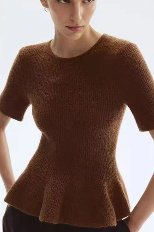 Relaxed Fit Ruffle Trim Knit Top