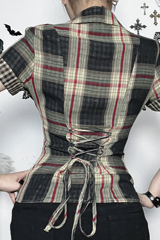 Dark Street Style Tartan Blouse