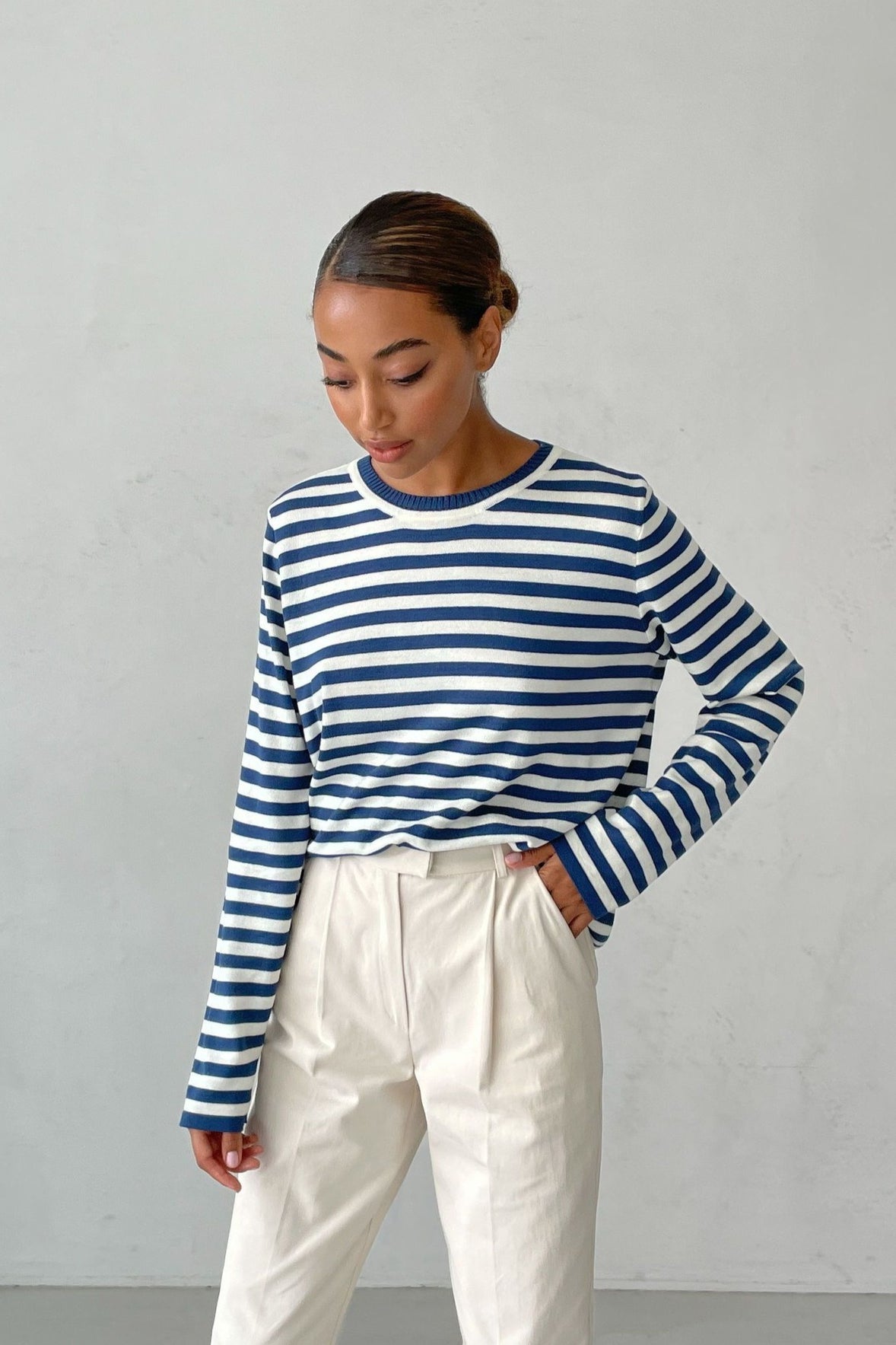Casual Drop Shoulder Contrast Stripe Knit Sweater 6