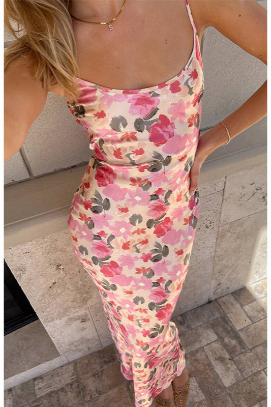 Slim Spaghetti Strap Printed Floral Dress