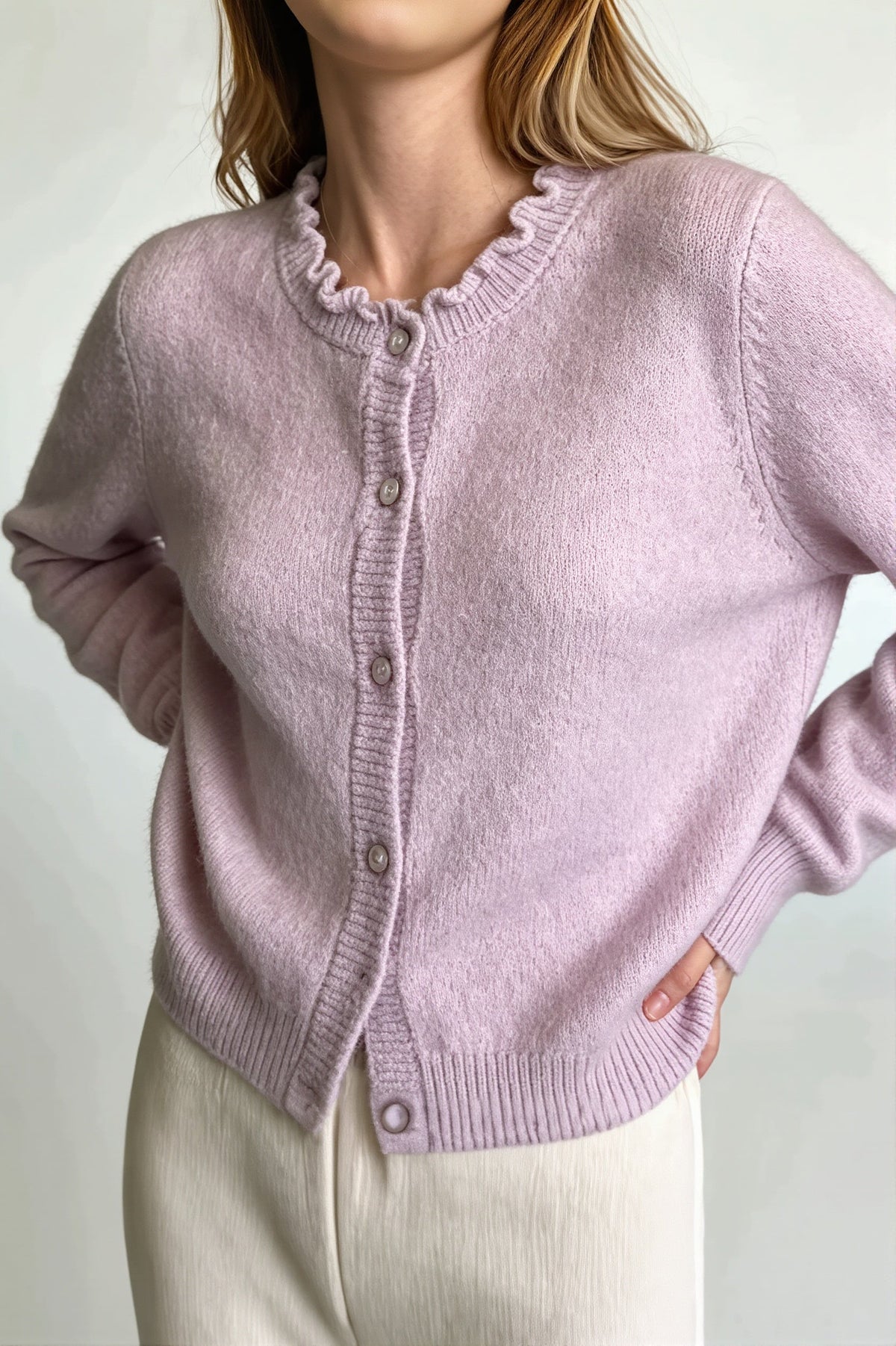 Wavy Trim Ruffle Button Cardigan 5