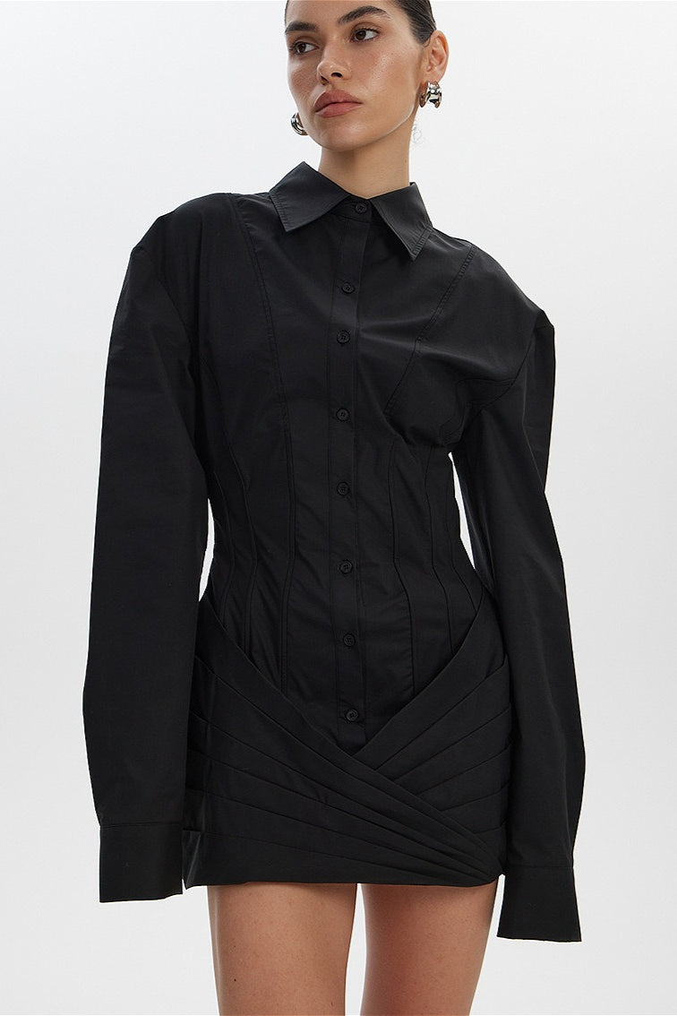 Corset Seamed Ruched Shirt Mini Dress 5