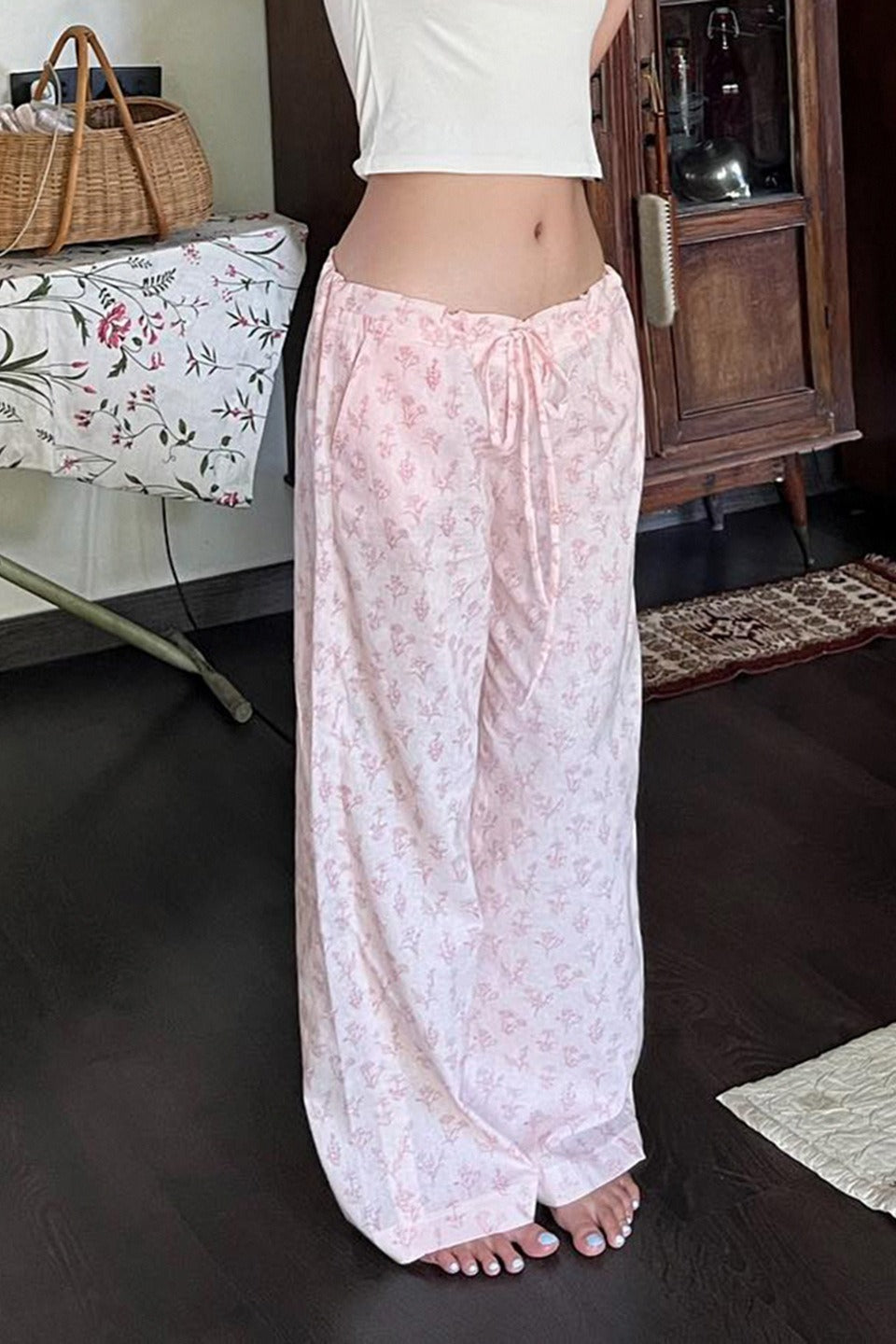 Vintage Floral Wide-Leg Pants