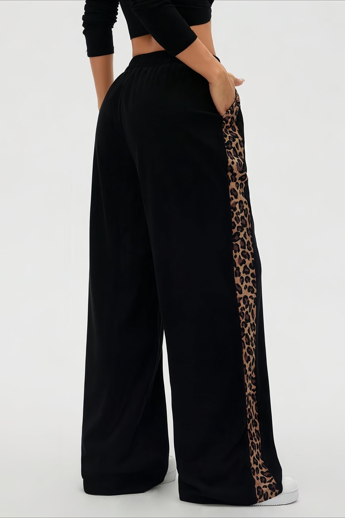 Leopard Side Stripe Wide Leg Pants