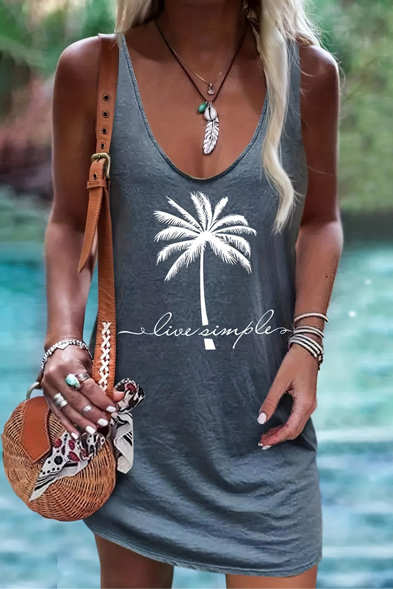 Coconut Print Sleeveless Mini Dress - Fashionpara