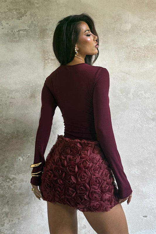 V-Neck Long Sleeve Wrap Tie Waist Fit & Flare Mini Dress