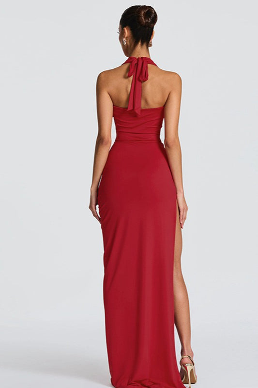Halter Cowl Neck Twist High Split Maxi Gown 2