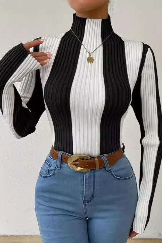 Classic Black White Vertical Stripe Knit Top 5